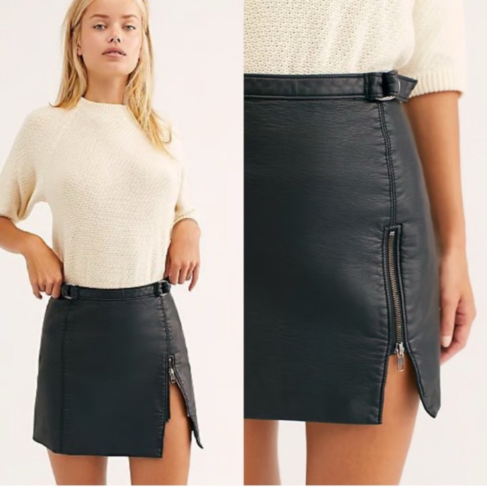 Free People Black Vegan Leather Mini Skirt